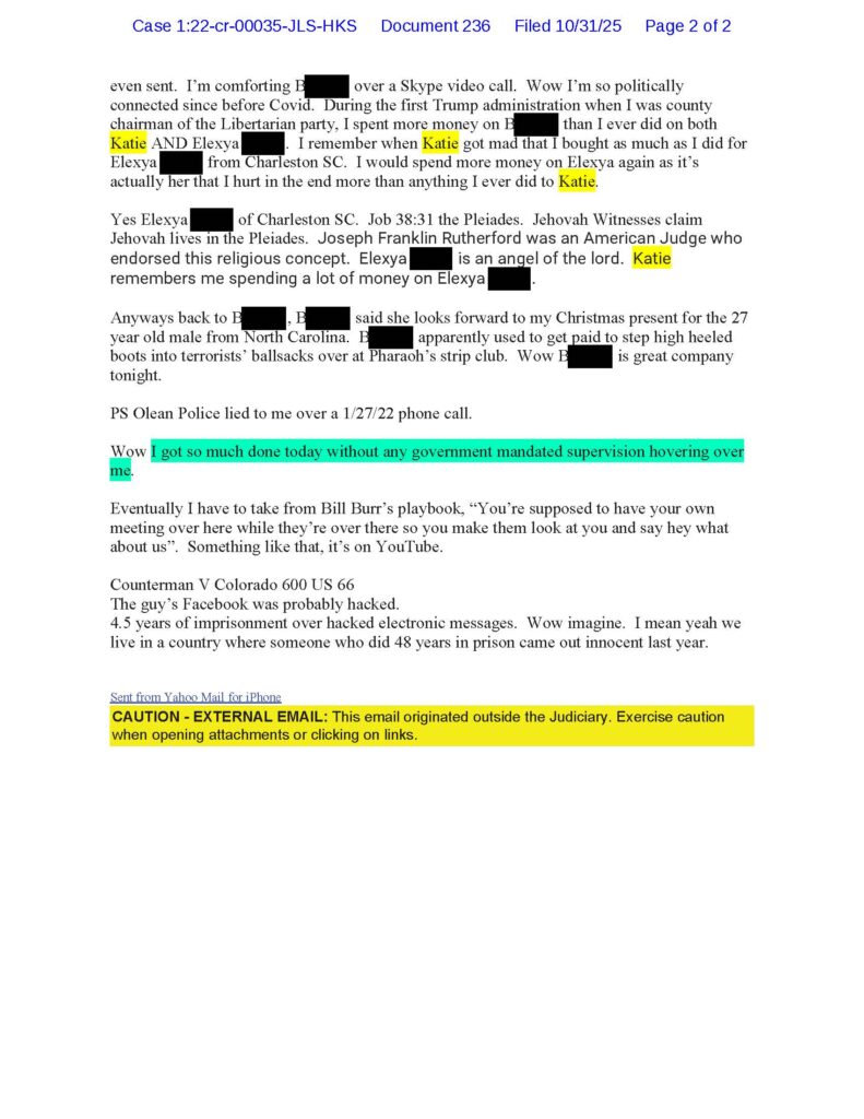 a letter from luke wenke to judge john sinatra caliming katie is jealous of his friendship with other woman october 2025