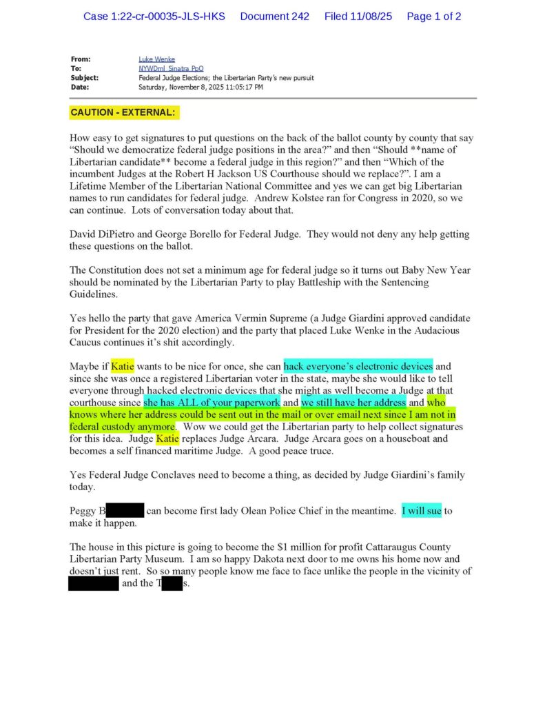 screenshot of luke wenke falsely accusing stalking victim katie of hacking his phone november 2025