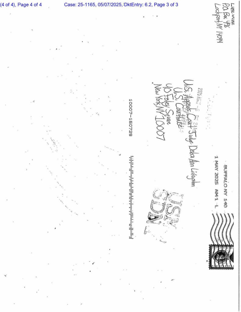 a letter from luke wenke to the us second circuit court of appeals in nyc may 2025