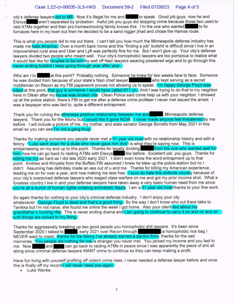 email that luke wenke sent to cyberstalking victim's business partner may 2023