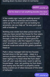 screenshot of a telegram conversation with luke wenke falsely accusing his neighbor of home break-in in 2021