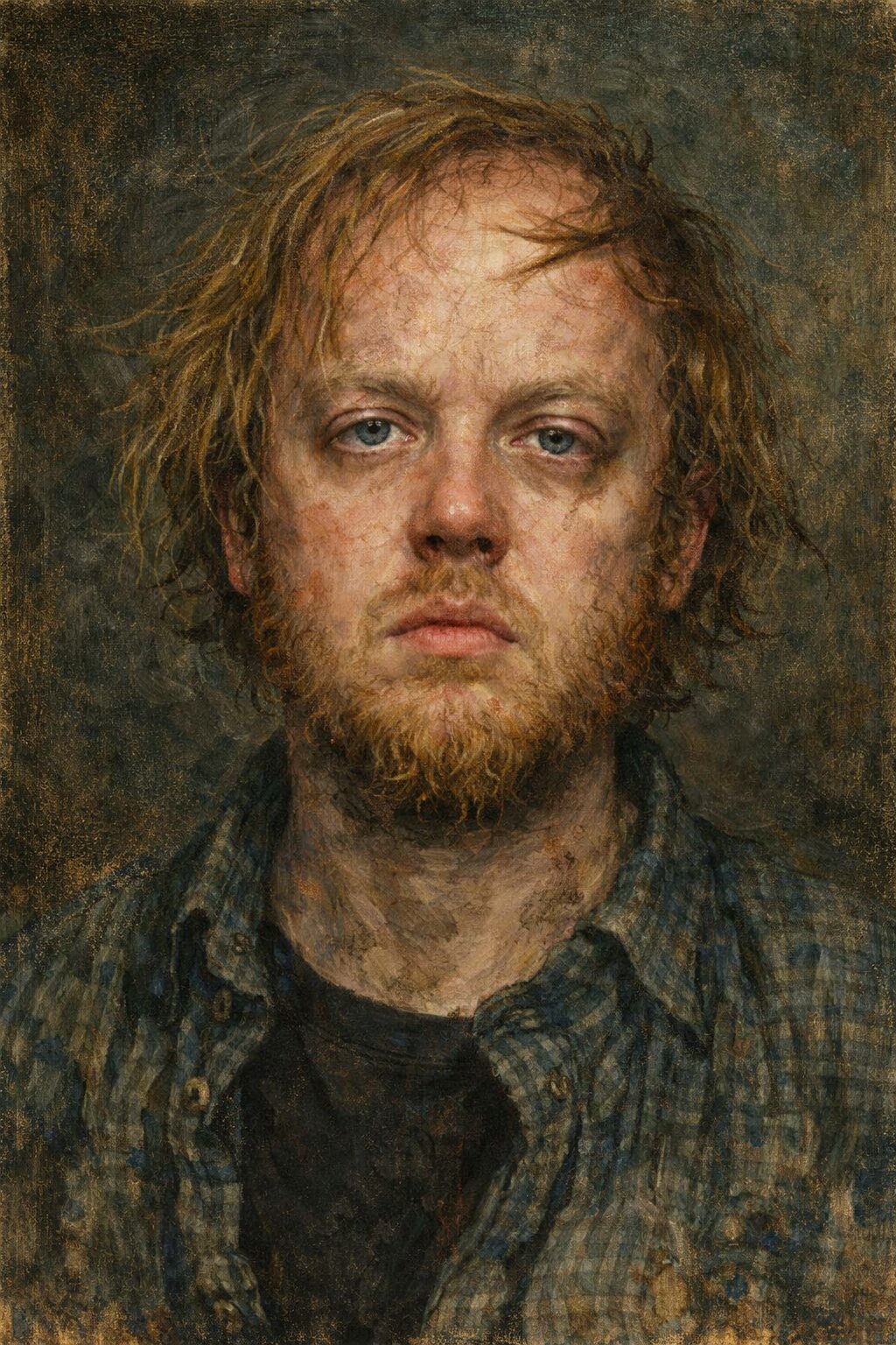 luke wenke mugshot painting portrait disheveled white man crazy looking