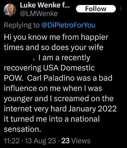 luke wenke x/twitter screenshot august 2023 tweet to new york assemblyman david dipietro