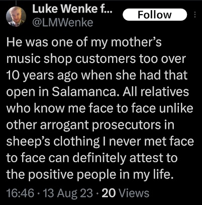 luke wenke thinks he's a high-quality person x/twitter screenshot august 2023