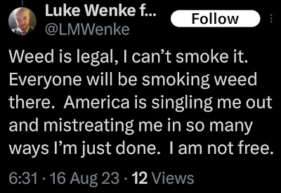 luke wenke whines in an x/twitter post about not being allowed to smoke weed while on federal probation