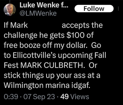 luke wenke offers victim money to meet him face to face in ellicottville x/twitter screenshot september 2023