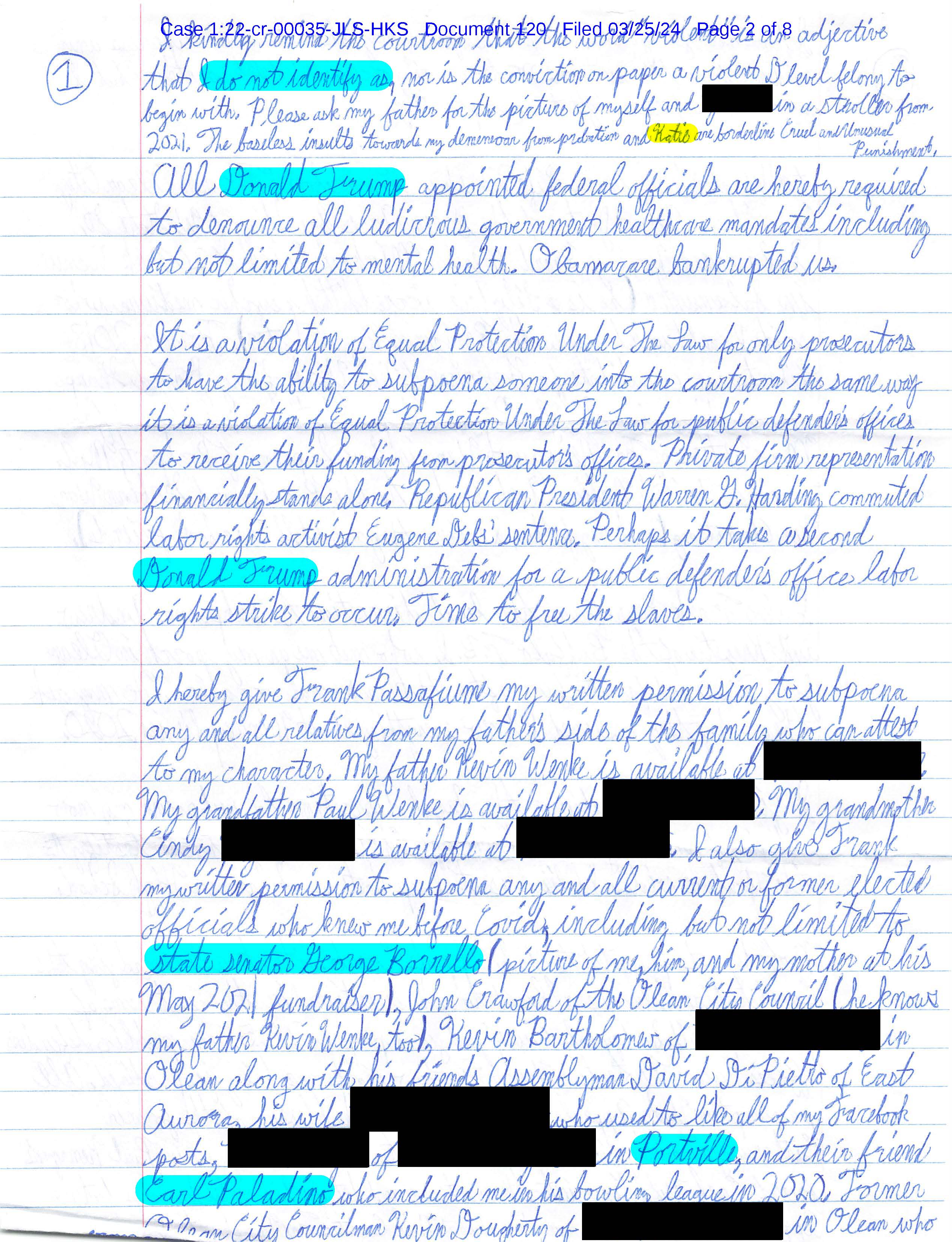 letter from luke wenke to the honorable john l. sinatra jr. march 2024