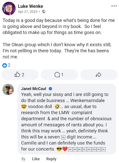 facebook screenshot luke wenke's mommy is proud of him for rising above the olean war zone group gossipers april 2023