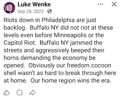 screenshot of a september 2023 luke wenke facebook posts rambling about philadelphia riots