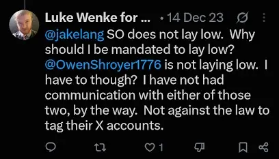 screenshot of a December 2023 Luke Wenke X/Twitter post mentioning Ivan Hunter